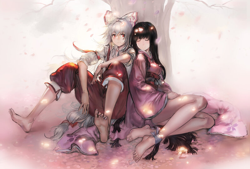 Two Girls under Cherry Blossoms — Pink, Serene, Spring, Digital Art