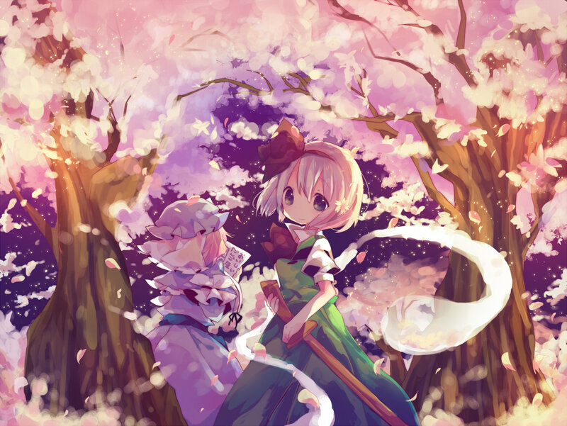 Two Girls under Cherry Blossoms — Pink, Serene