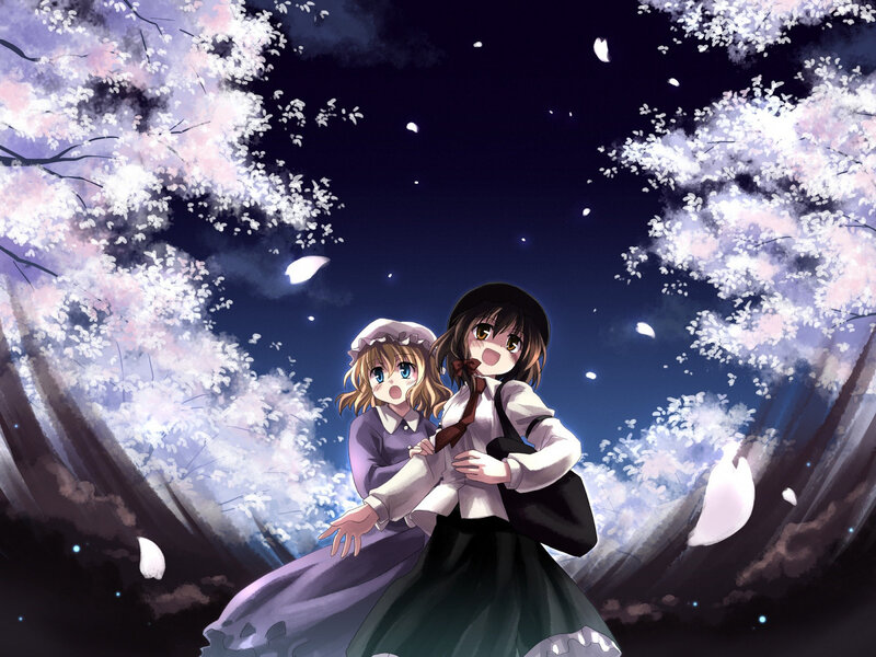Two Girls under Cherry Blossoms — Purple, Serene