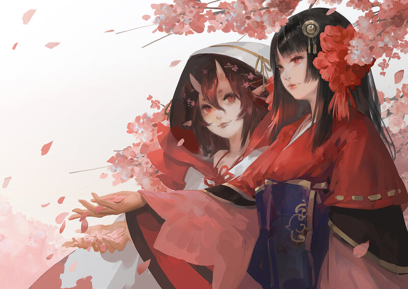 Two Girls under Cherry Blossoms — Red