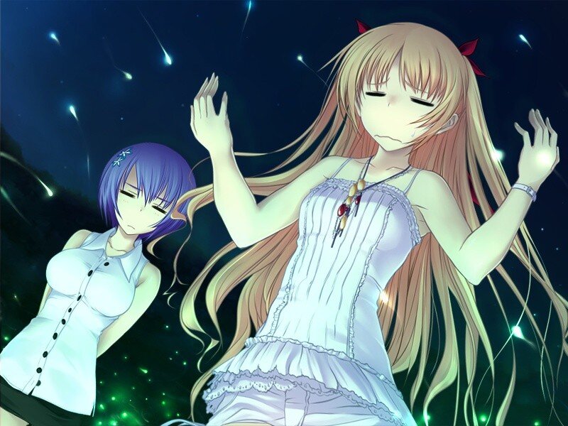 Two girls under shooting stars