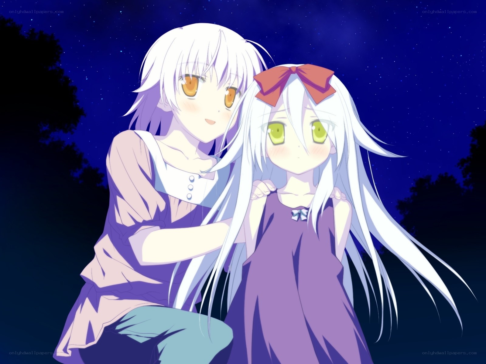 two girls under starry sky