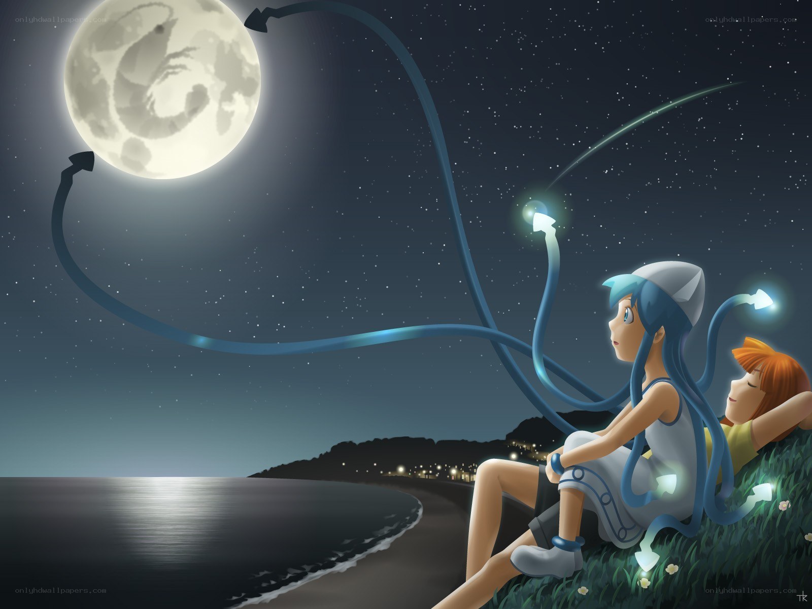 Two girls under the moon