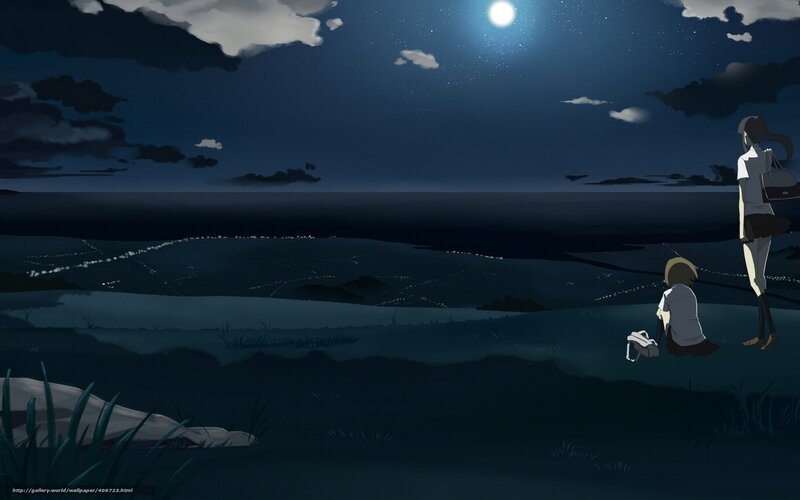 Two girls under the moon