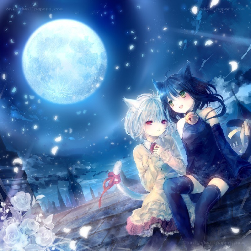 Two girls under the moon