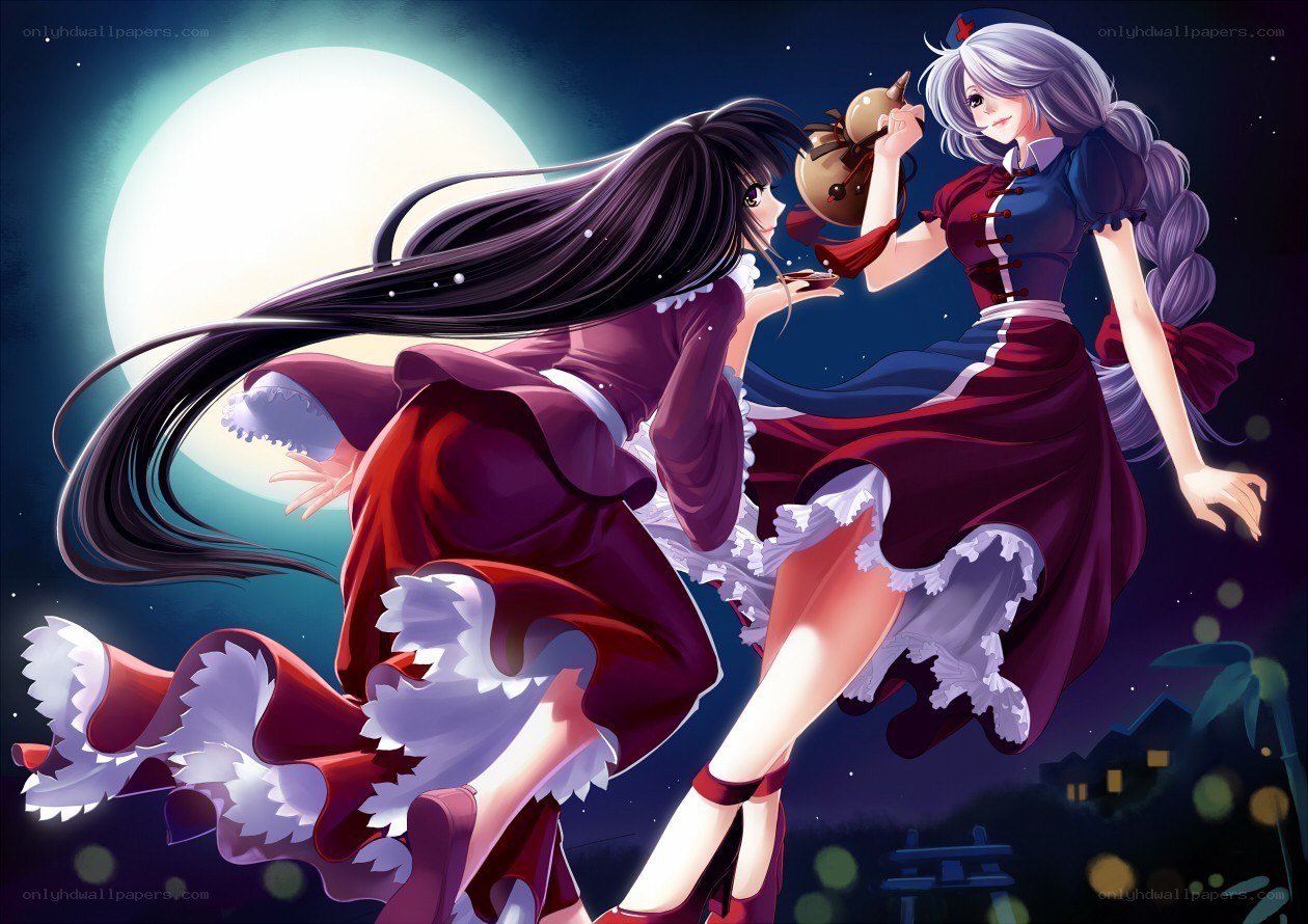 Two girls under the moonlight
