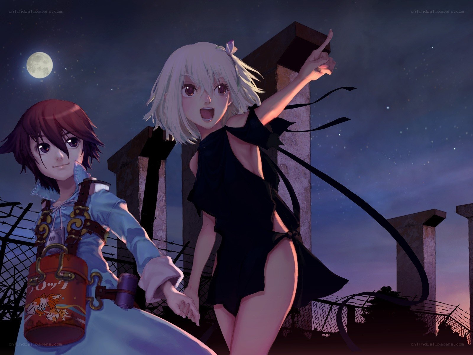 Two girls under the moonlight