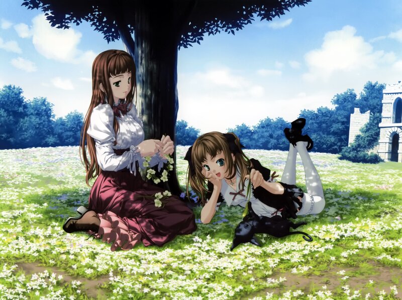 Two Girls under Tree — Green, Serene