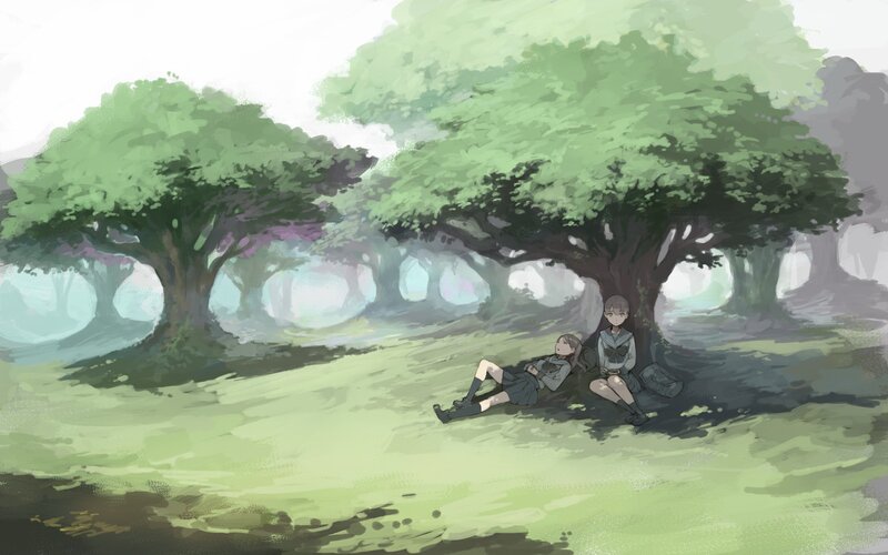 Two Girls under Trees