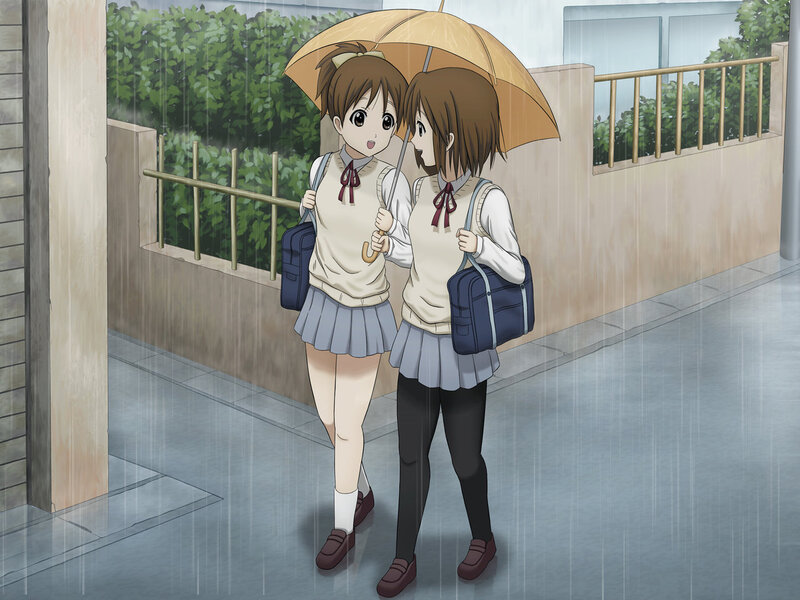 Two Girls under Umbrella — Blue, Calm, Afternoon