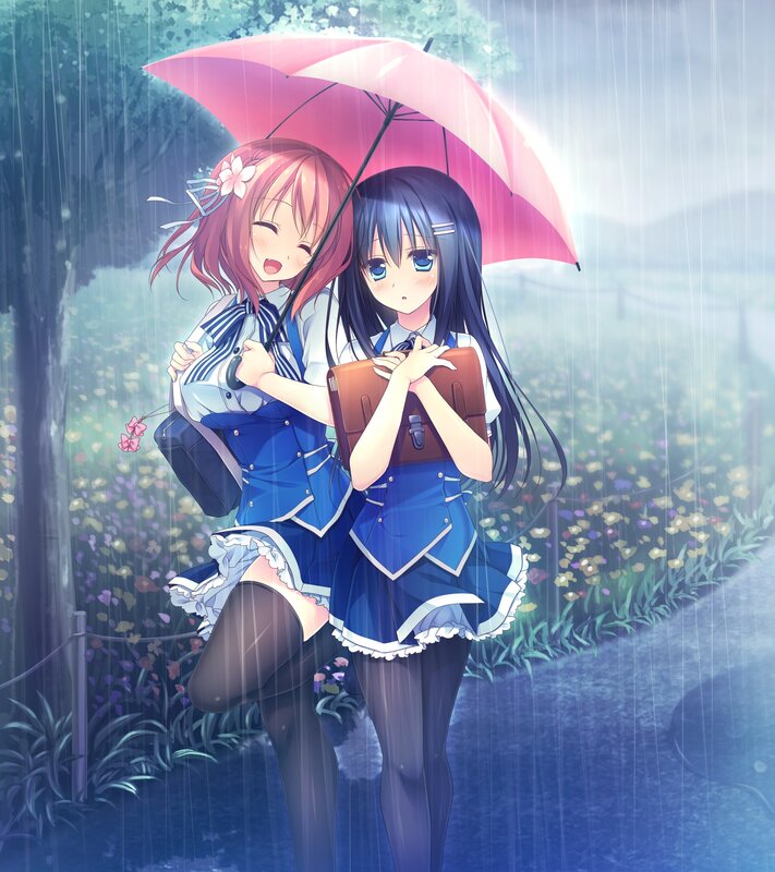 Two Girls under Umbrella — Blue, Calm, Spring