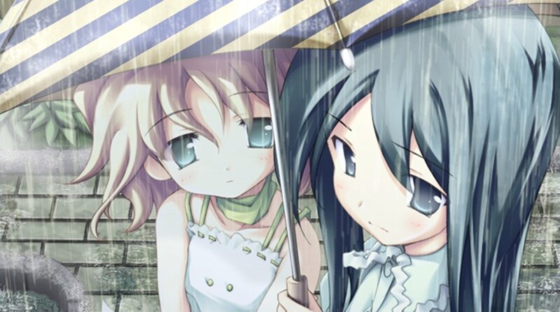 Two Girls under Umbrella — Blue, Calm