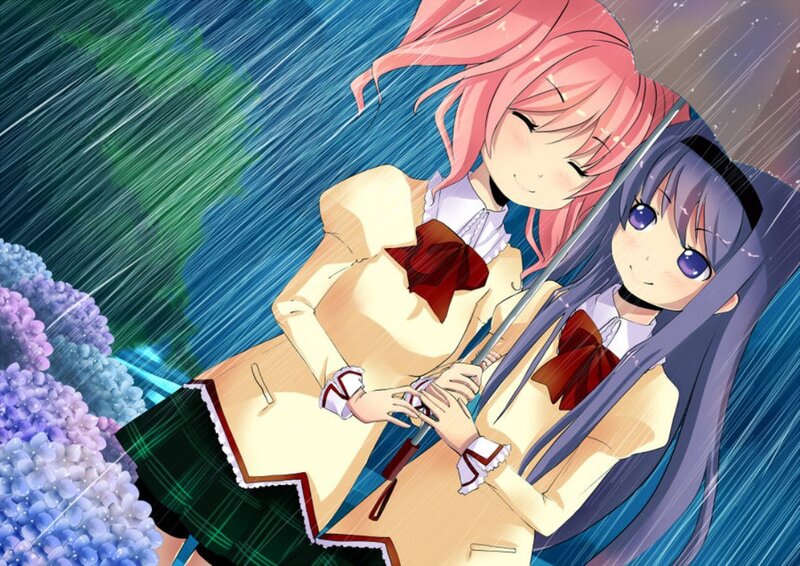 Two Girls under Umbrella — Blue, Dramatic, Night