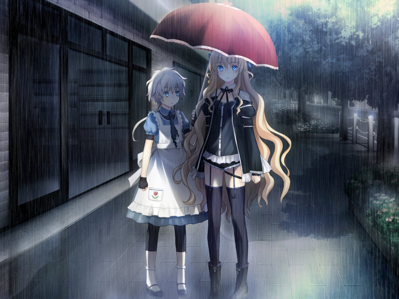 Two Girls under Umbrella — Blue, Dramatic