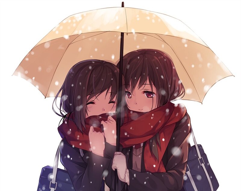Two Girls under Umbrella — Brown