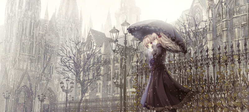 Two Girls under Umbrella — Gray