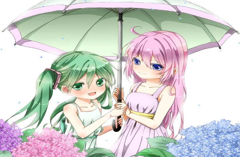Two Girls under Umbrella — Green