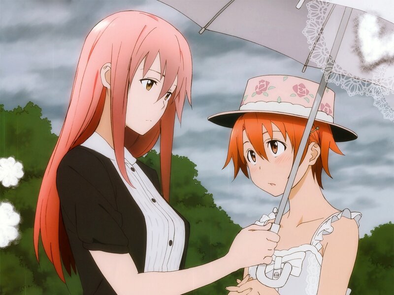 Two Girls under Umbrella — Pink, Calm, Anime