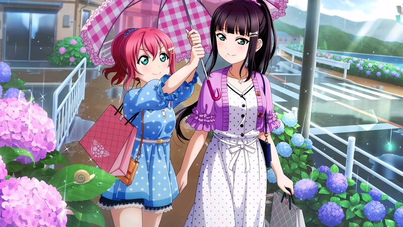 Two Girls under Umbrella — Pink, Calm, Spring