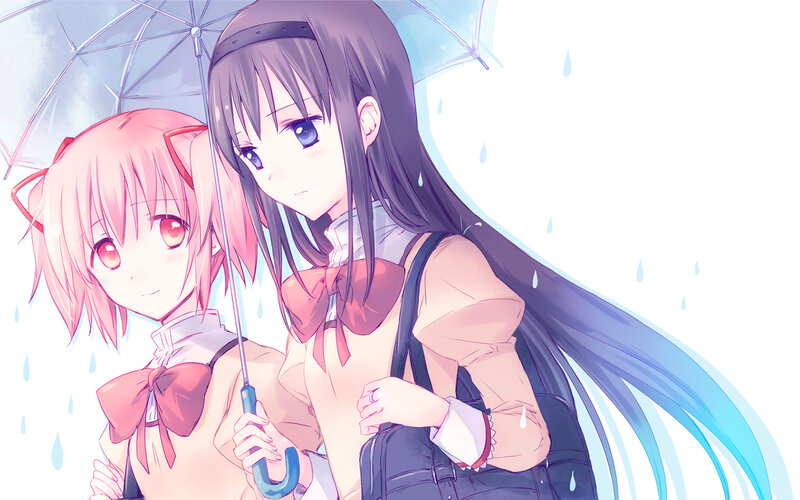 Two Girls under Umbrella — Pink, Calm