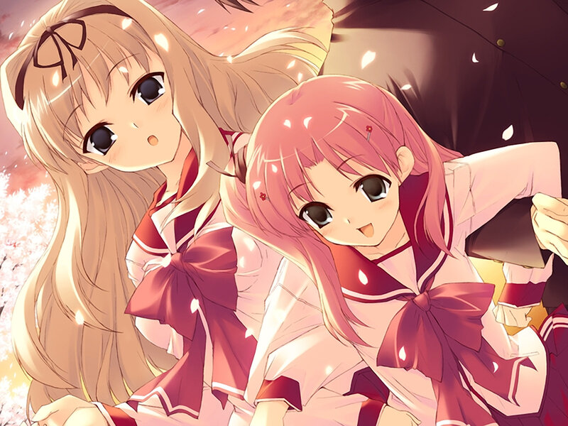 Two Girls under Umbrella — Pink