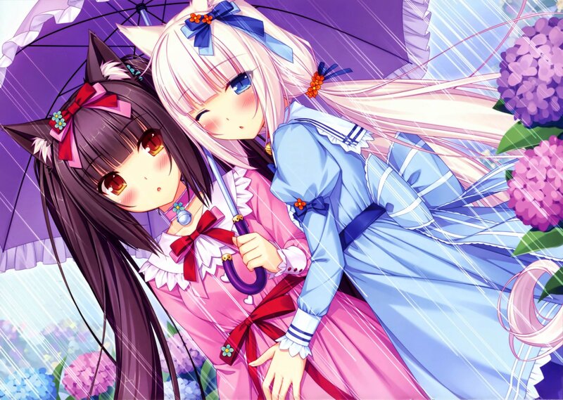 Two Girls under Umbrella — Purple, Calm, Spring