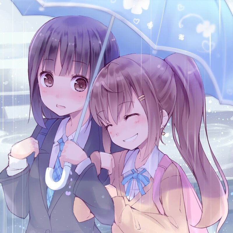 Two Girls under Umbrella — Purple, Sweet