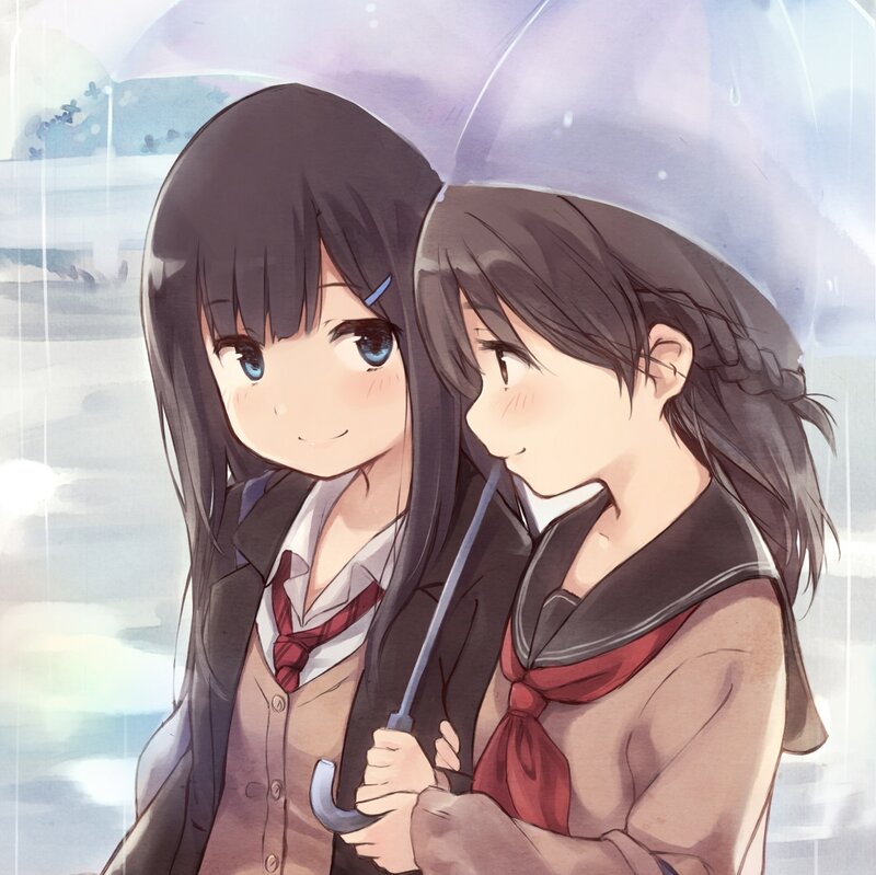 Two Girls under Umbrella — Purple