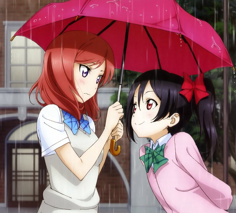 Two Girls under Umbrella — Red, Calm