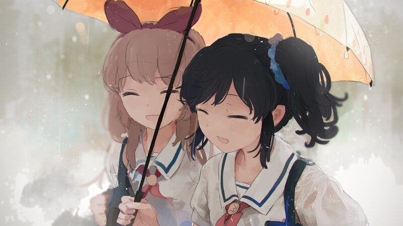 Two Girls under Umbrella — White, Calm, Anime