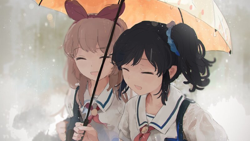 Two Girls under Umbrella — White, Calm