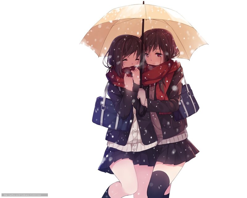 Two Girls under Umbrella — White, Cozy