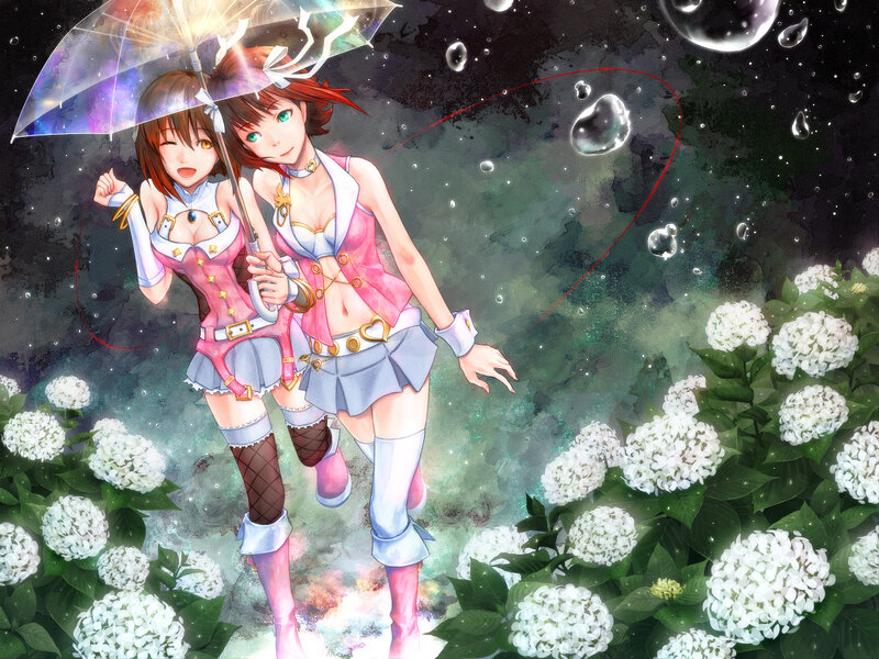 Two Girls under Umbrella — White
