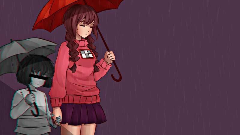 Two Girls under Umbrellas — Purple