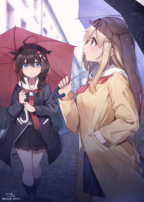 Two Girls under Umbrellas — Red
