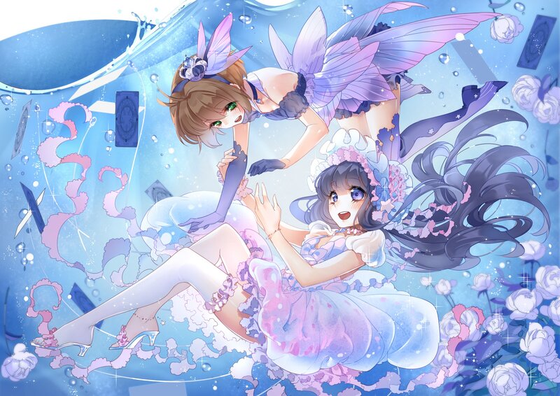 Two Girls Underwater — Blue, Dreamy, Digital Art