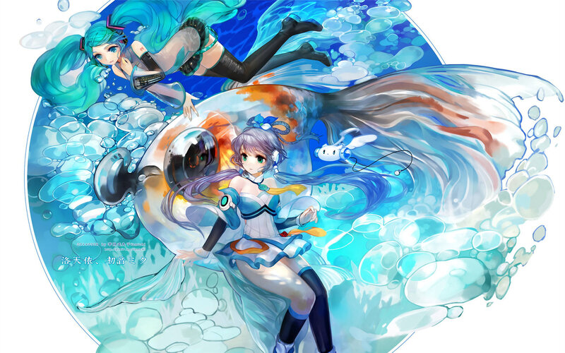 Two Girls Underwater — Blue, Serene, Digital Art
