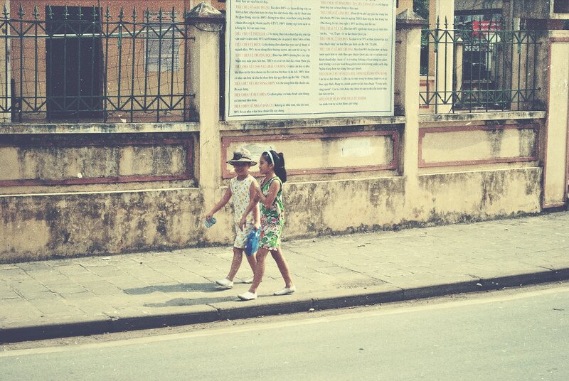Two Girls Walking — Beige