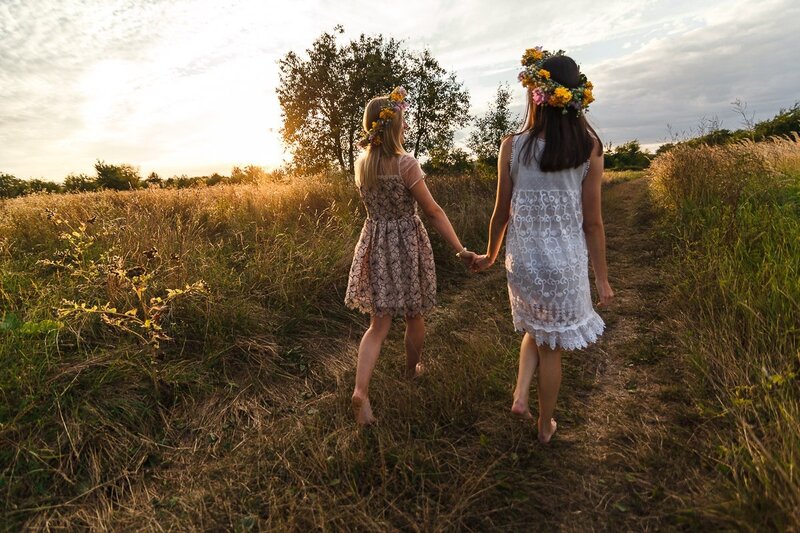 Two Girls Walking — Golden