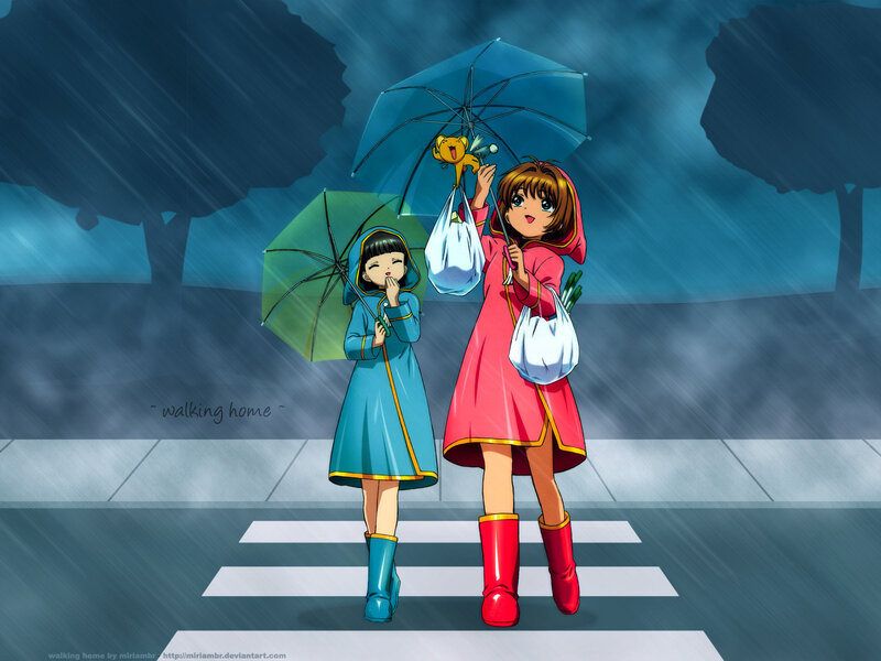 Two Girls Walking in Rain