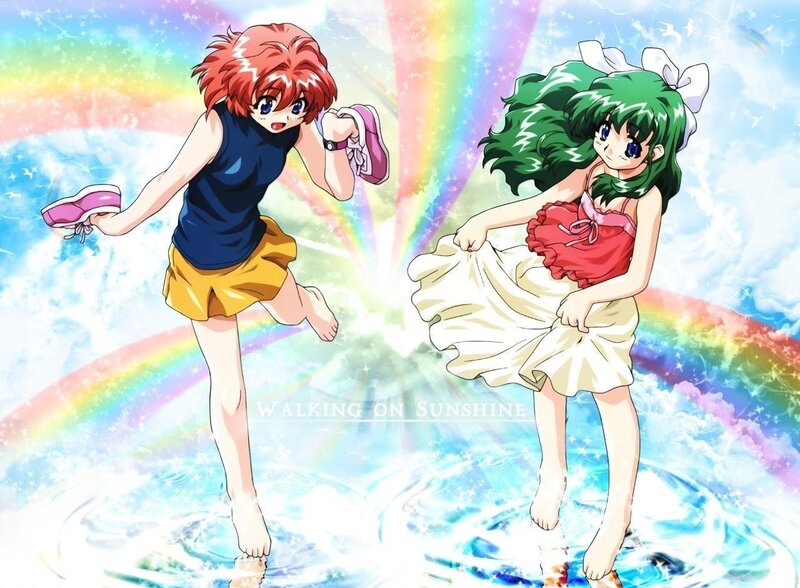 Two girls walking on sunshine