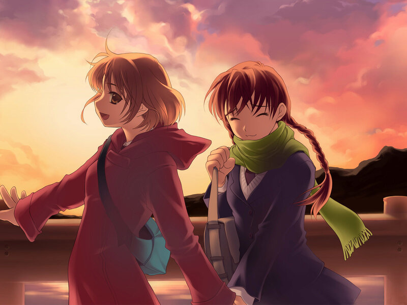 Two Girls Walking — Orange