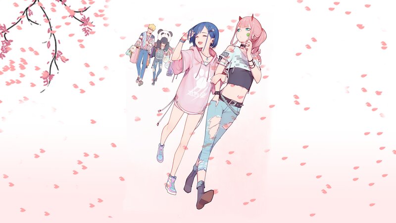 Two Girls Walking — Pink, Cheerful