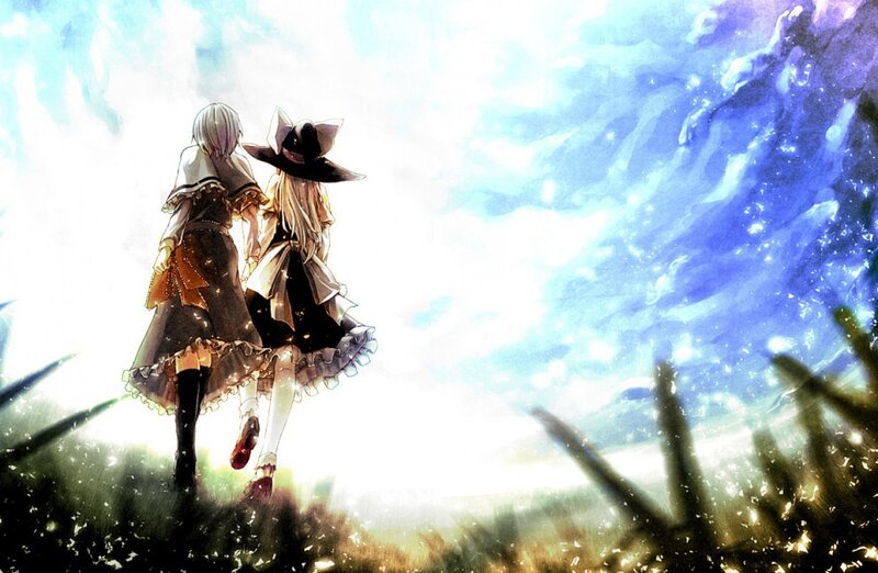 Two Girls Walking Together — Blue