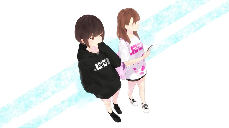 Two Girls Walking — White