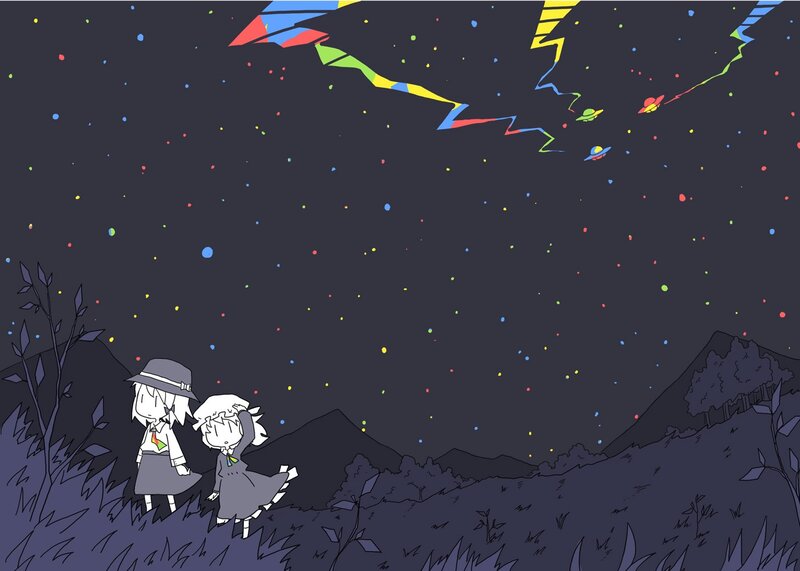 Two girls watching a colorful sky