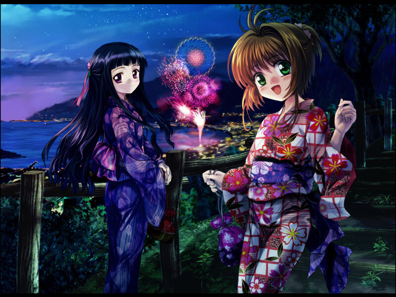 Two girls watching fireworks