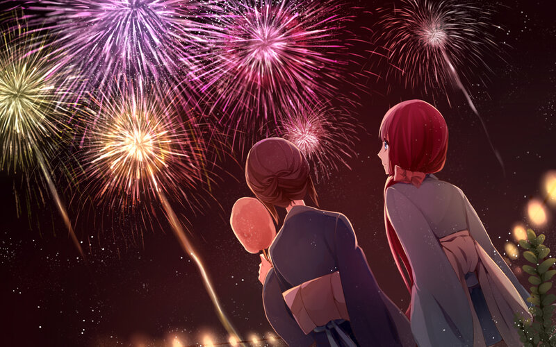 Two Girls Watching Fireworks — Purple