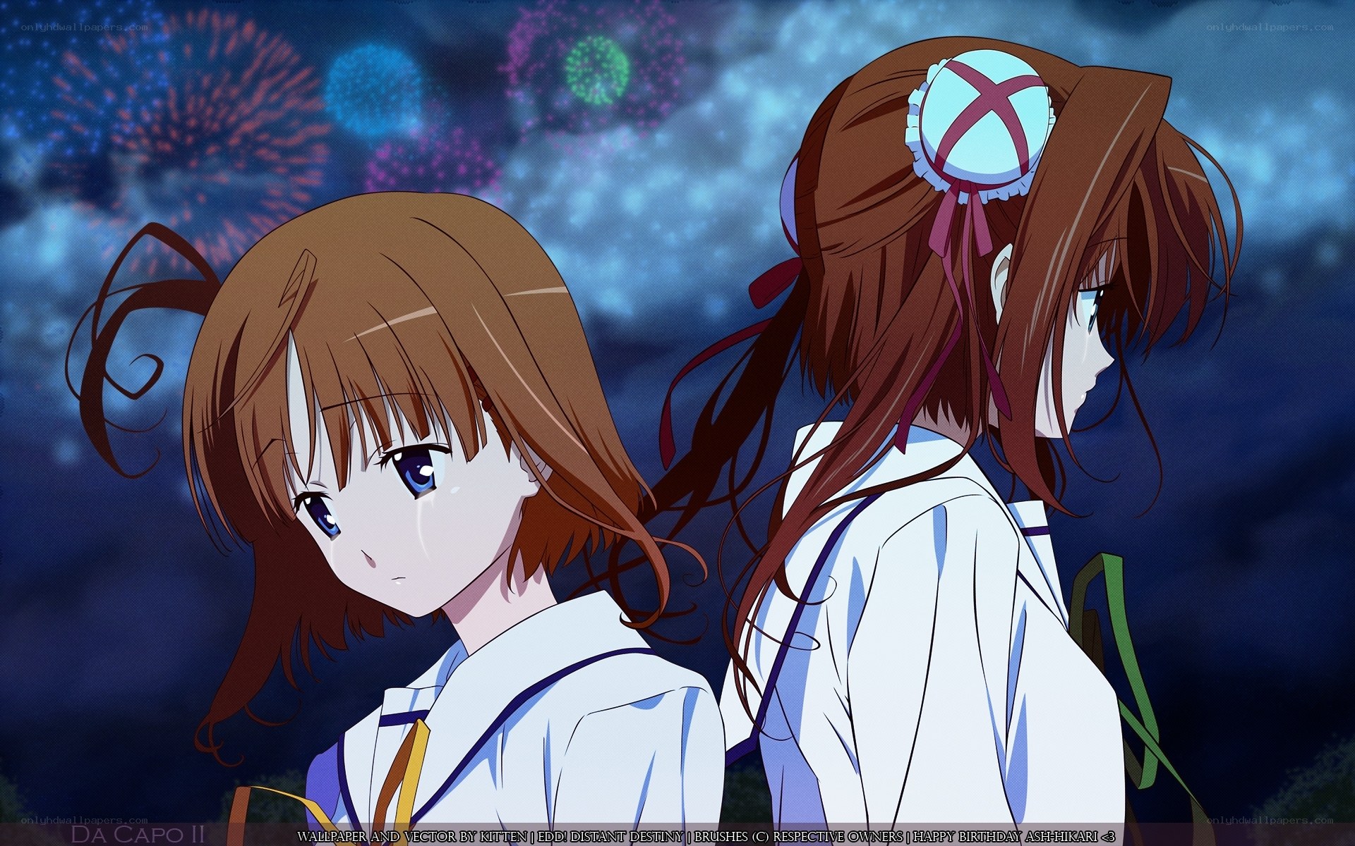 Two girls watching fireworks