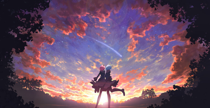 Two Girls Watching Meteor — Purple